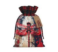 MIEKGPS Abstract Red Dragonfly print Drawstring Fabric Gift Bags, Reusable Gift Wrap Favor Bags Birthday 4.7 x 6.9 in