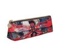 MIEKGPS Abstract Red Dragonfly print personalized Leather Pencil Case Bag Makeup Cosmetic Holder Pouch Stationery Bag