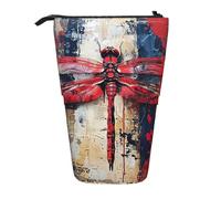 MIEKGPS Abstract Red Dragonfly print Stand Pencil Holder Telescopic Cute Pencil Case fun Cosmetic Portable Makeup Bag