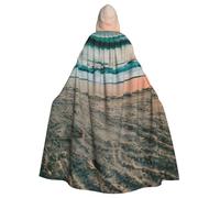 MIEKGPS Beach Sunset Theme Print Hooded Cloak Halloween Costume, Long Robe Cape Costume for Adults, Women and Men