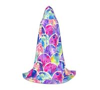 MIEKGPS Beautiful Rainbow Colors Mermaid Print Small size Hooded Cloak Halloween Costume, Robe Cape,Halloween Cosplay Witch