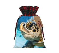 MIEKGPS Big Sea Turtle print Drawstring Fabric Gift Bags, Reusable Gift Wrap Favor Bags Birthday 8.3 x 11.8 in
