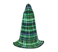 MIEKGPS Blue and Green Scottish Tartan Print Small size Hooded Cloak Halloween Costume, Robe Cape,Halloween Cosplay Witch