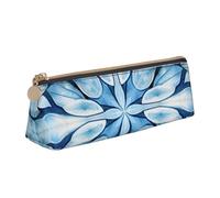 MIEKGPS Blue Folk Art Pattern print personalized Leather Pencil Case Bag Makeup Cosmetic Holder Pouch Stationery Bag