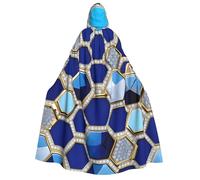 MIEKGPS Blue Hexagons and Diamond Print Large Hooded Cloak Halloween Costume, Long Robe Cape Costume for Adults Women Men