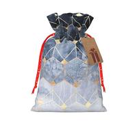 MIEKGPS Blue Hexagons and Diamonds print Drawstring Fabric Gift Bags, Reusable Gift Wrap Party Favor Bags Birthday Party