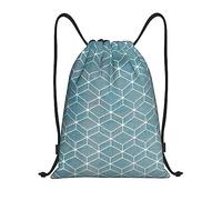 MIEKGPS blue lattice print drawstring backpack bag sport gym sack drawstring bag string beach bag yoga bag, blackone, M