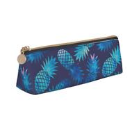 MIEKGPS Blue pineapple print personalized Leather Pencil Case Bag Makeup Cosmetic Holder Pouch Stationery Bag