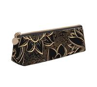MIEKGPS Boho Gold Lotus Flowers print personalized Leather Pencil Case Bag Makeup Cosmetic Holder Pouch Stationery Bag
