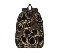 MIEKGPS Boho Gold Lotus Flowers Print Travel Backpack Classic Stylish Casual Daypack Bag Travel for Women Men, blackone, S
