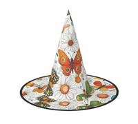 MIEKGPS Butterfly Daisy print Halloween Witch Hat Wizard Hat Decoration Accessories Party Cosplay Foldable