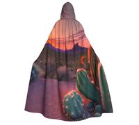 MIEKGPS Cactus Desert Sunset Print Large Hooded Cloak Halloween Costume, Long Robe Cape Costume for Adults Women Men