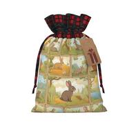 MIEKGPS Cartoon Cute Animals Rabbit print Drawstring Fabric Gift Bags, Reusable Gift Wrap Favor Bags Birthday 8.3 x 11.8 in