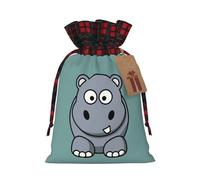 MIEKGPS Cartoon Hippo print Drawstring Fabric Gift Bags, Reusable Gift Wrap Favor Bags Birthday 4.7 x 6.9 in