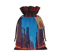 MIEKGPS Chicago Night print Drawstring Fabric Gift Bags, Reusable Gift Wrap Favor Bags Birthday 8.3 x 11.8 in