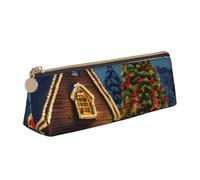 MIEKGPS Christmas carnival village print personalized Leather Pencil Case Bag Makeup Cosmetic Holder Pouch Stationery Bag