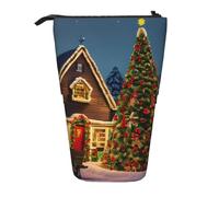 MIEKGPS Christmas carnival village print Stand Pencil Holder Telescopic Cute Pencil Case fun Cosmetic Portable Makeup Bag