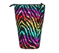 MIEKGPS Colorful Rainbow Zebra print Stand Pencil Holder Telescopic Cute Pencil Case fun Cosmetic Portable Makeup Bag