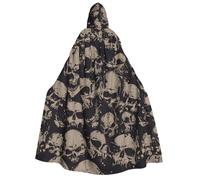 MIEKGPS Cool Retro Skull Graphics Print Large Hooded Cloak Halloween Costume, Long Robe Cape Costume for Adults Women Men