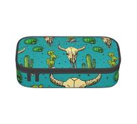 MIEKGPS Cute Cactus and Skull of Bull print Makeup Bag Cosmetic Bag Large Capacity Pencil Case Pouch Organizer Portable Bag