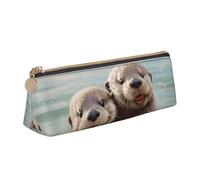 MIEKGPS cute otter print personalized Leather Pencil Case Bag Makeup Cosmetic Holder Pouch Stationery Bag
