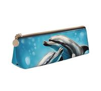 MIEKGPS Dolphins in Love print personalized Leather Pencil Case Bag Makeup Cosmetic Holder Pouch Stationery Bag
