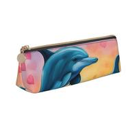 MIEKGPS Dolphins in Love print personalized Leather Pencil Case Bag Makeup Cosmetic Holder Pouch Stationery Bag