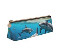 MIEKGPS Dolphins Sea Turtle Shark Octopus Coral print personalized Leather Pencil Case Bag Makeup Cosmetic Holder Pouch Stationery Bag