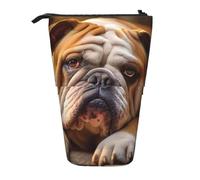 MIEKGPS English Bulldogs print Stand Pencil Holder Telescopic Cute Pencil Case fun Cosmetic Portable Makeup Bag