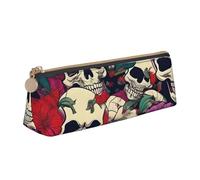 MIEKGPS Floral Skulls print personalized Leather Pencil Case Bag Makeup Cosmetic Holder Pouch Stationery Bag