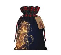 MIEKGPS Gold Musical Note with Fallen Shiny Star print Drawstring Fabric Gift Bags, Reusable Gift Wrap Favor Bags Birthday 8.3 x 11.8 in