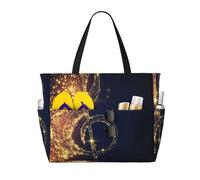 MIEKGPS Gold Musical Note with Fallen Shiny Star print Large Travel Beach Tote Bag for Women Lightweight Waterproof Pool Bag for Travel