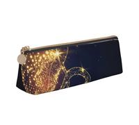 MIEKGPS Gold Musical Note with Fallen Shiny Star print personalized Leather Pencil Case Bag Makeup Cosmetic Holder Pouch Stationery Bag