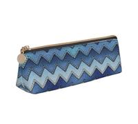 MIEKGPS Gradient Blue Denim print personalized Leather Pencil Case Bag Makeup Cosmetic Holder Pouch Stationery Bag