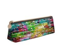 MIEKGPS Graffiti Colorful Brick print personalized Leather Pencil Case Bag Makeup Cosmetic Holder Pouch Stationery Bag