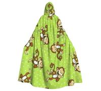 MIEKGPS Green Clever Monkey Print Hooded Cloak Halloween Costume, Long Robe Cape Costume for Adults, Women and Men