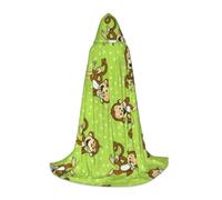 MIEKGPS Green Clever Monkey Print Small size Hooded Cloak Halloween Costume, Robe Cape,Halloween Cosplay Witch