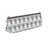 MIEKGPS Green leaf koala print personalized Leather Pencil Case Bag Makeup Cosmetic Holder Pouch Stationery Bag