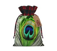 MIEKGPS Green Peacock Feather print Drawstring Fabric Gift Bags, Reusable Gift Wrap Favor Bags Birthday 8.3 x 11.8 in