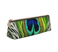 MIEKGPS Green Peacock Feather print personalized Leather Pencil Case Bag Makeup Cosmetic Holder Pouch Stationery Bag