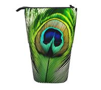 MIEKGPS Green Peacock Feather print Stand Pencil Holder Telescopic Cute Pencil Case fun Cosmetic Portable Makeup Bag