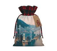 MIEKGPS Hong Kong print Drawstring Fabric Gift Bags, Reusable Gift Wrap Favor Bags Birthday 4.7 x 6.9 in