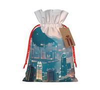 MIEKGPS Hong Kong print Drawstring Fabric Gift Bags, Reusable Gift Wrap Party Favor Bags Birthday Party
