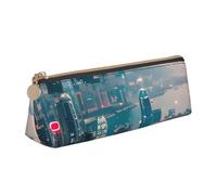 MIEKGPS Hong Kong print personalized Leather Pencil Case Bag Makeup Cosmetic Holder Pouch Stationery Bag