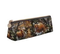 MIEKGPS Hunting Deer Bear Moose print personalized Leather Pencil Case Bag Makeup Cosmetic Holder Pouch Stationery Bag