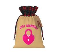 MIEKGPS just married print Drawstring Fabric Gift Bags, Reusable Gift Wrap Favor Bags Birthday 8.3 x 11.8 in