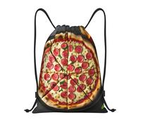 MIEKGPS Large Pizza Print Drawstring Backpack Bag Sports Gym Pouch Drawstring Bag String Beach Bag Yoga Bag, blackone, M