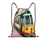 MIEKGPS Lisbon Tram Pattern Print Drawstring Backpack Bag Sports Gym Sack Drawstring Bag Beach Bag Yoga Bag, blackone, M