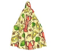 MIEKGPS Lobster and Lemon Print Hooded Cloak Halloween Costume, Long Robe Cape Costume for Adults, Women and Men