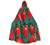 MIEKGPS many Strawberry Print Large Hooded Cloak Halloween Costume, Long Robe Cape Costume for Adults Women Men